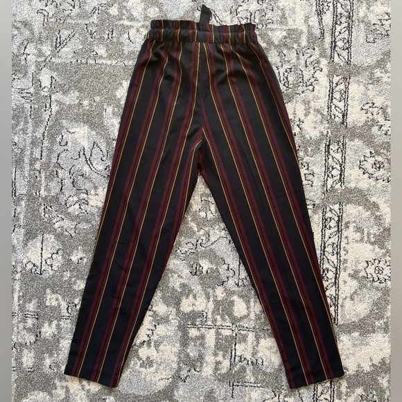 DYNAMITE STRIPED BLACK GOLD AND BURGUNDY PAPER BAG DRESS PANTS - Picture 2 of 3